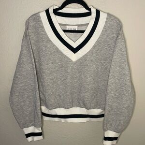 Olive+Oak Striped V-Neck Preppy Long Sleeve Sweater Size Small